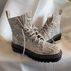 Black Suede X Caroline Stanbury Python Drea Lug Sole Combat Boots Womens 7 - 7.5